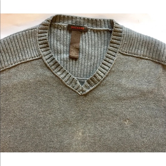Dockers Men V Neck Sweater Large Gray Cotton - Picture 6 of 12